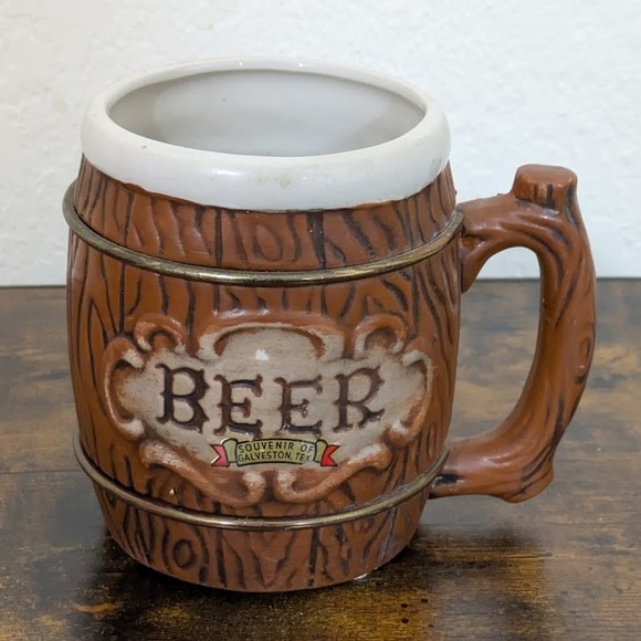Arrow Other - VTG Beer Mug Souvenir Galveston Texas‎ Barrel Design Ceramic Handle Kitsch Japan